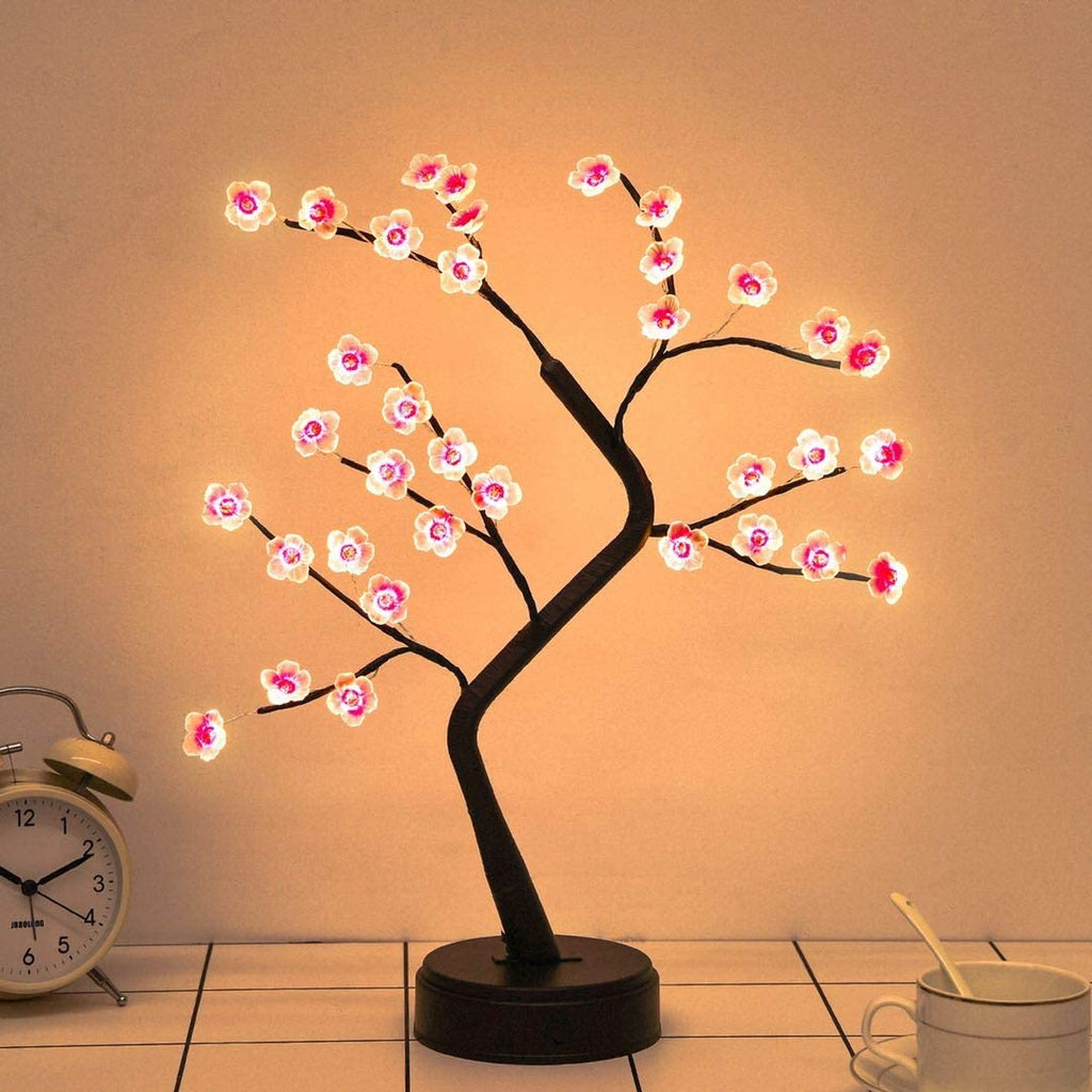Plum Blossom Table Lamp with Adjustable Branches – Battery Operated LED Bedroom Lamp for Elegant Home Decor 0