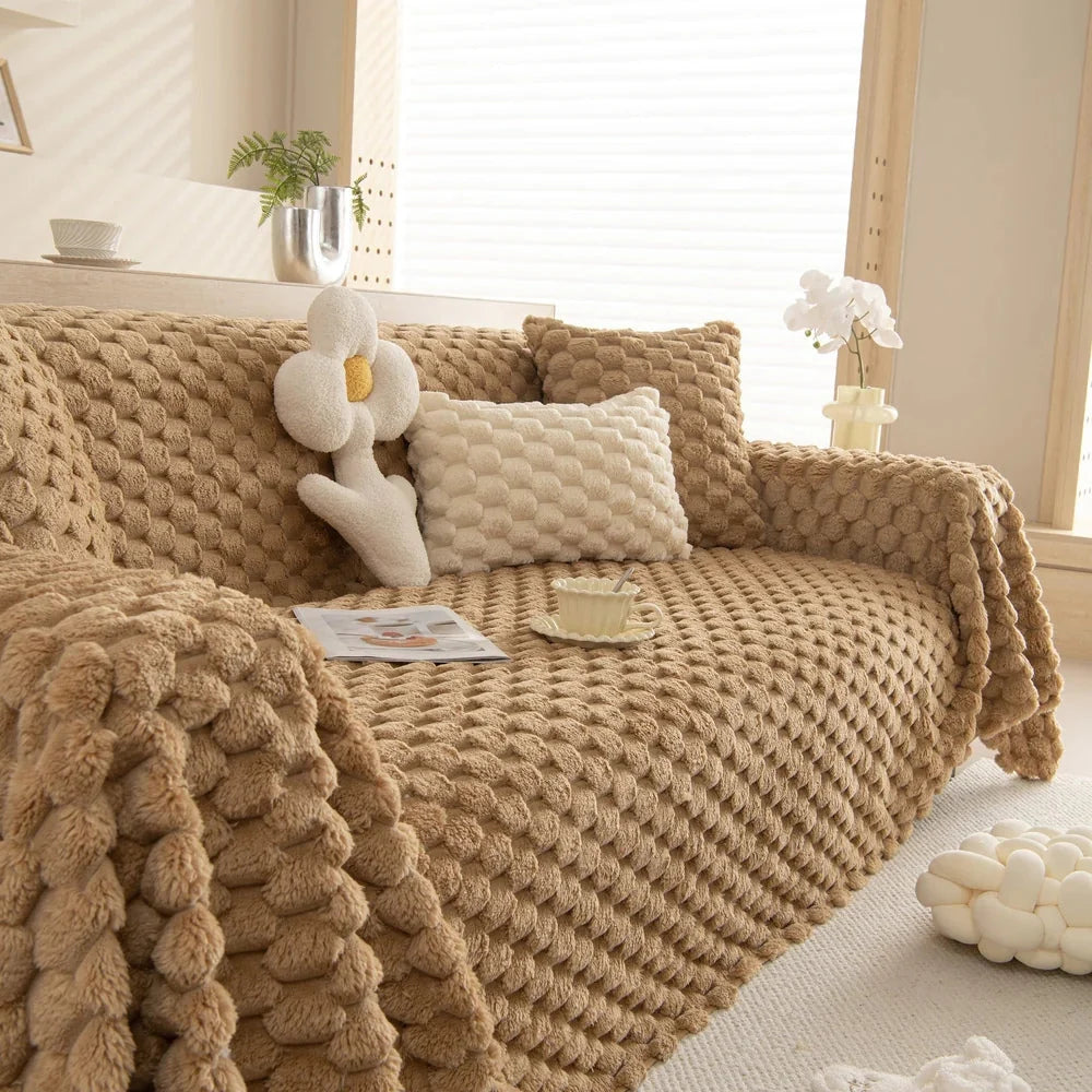 Plush Bubble Knit Sofa Cover - Soft Microfiber Couch Cover for Dogs, Pet-Friendly, Machine Washable, Cozy Raised Texture 2