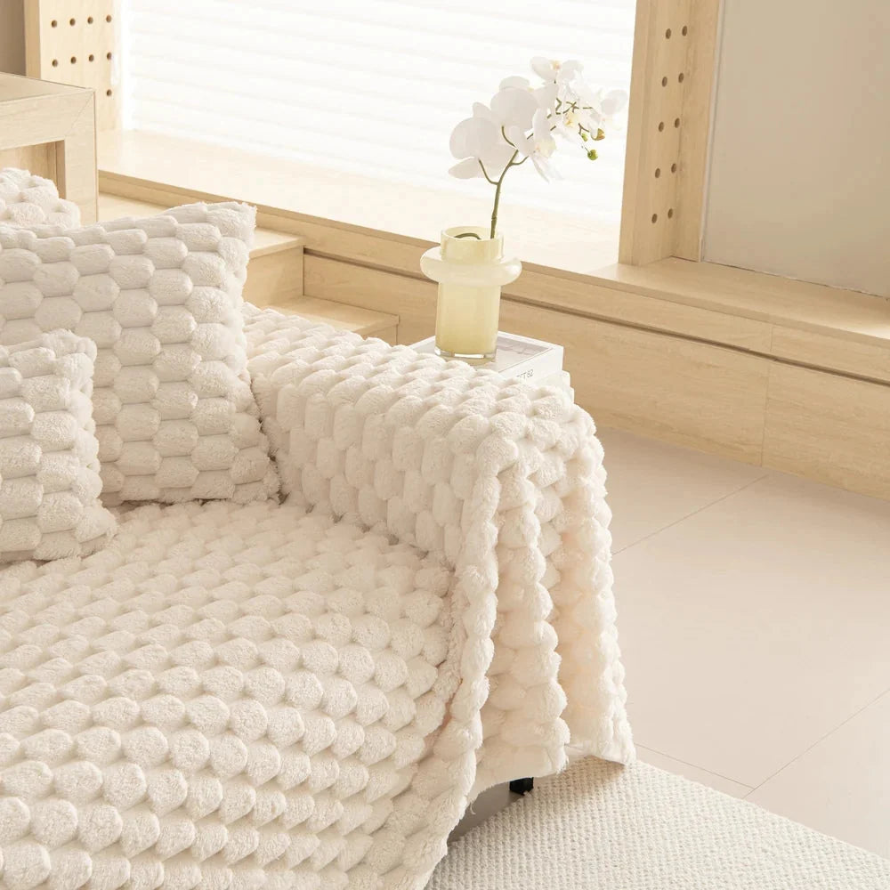 Plush Bubble Knit Sofa Cover - Soft Microfiber Couch Cover for Dogs, Pet-Friendly, Machine Washable, Cozy Raised Texture 4