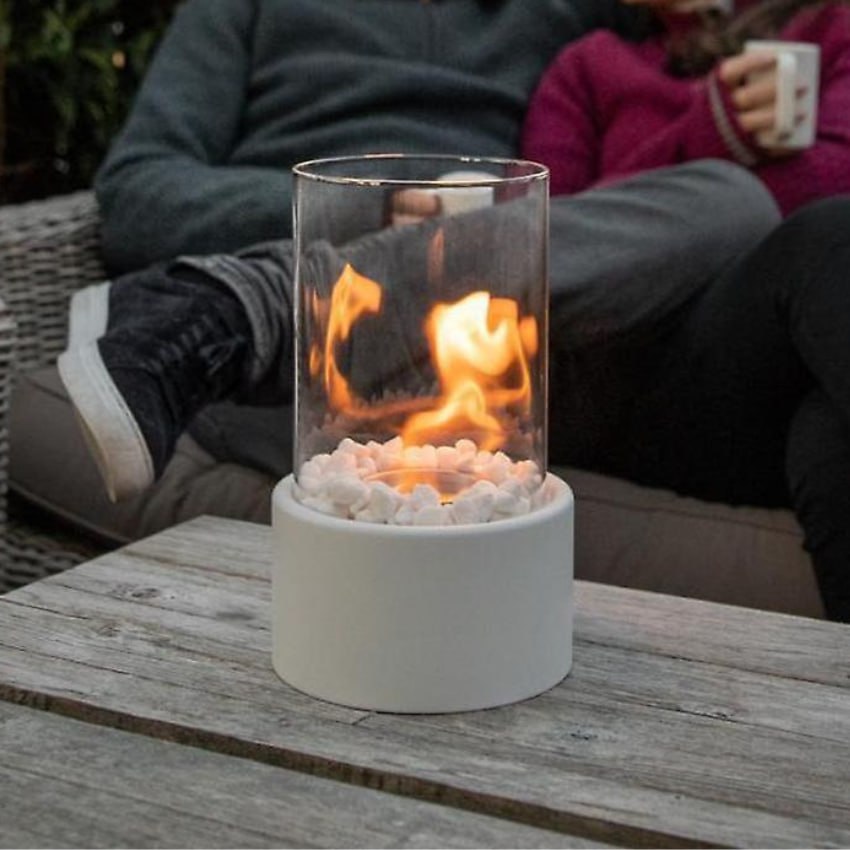 Portable Bioethanol Fireplace Glass Cylinder Tabletop Heater with Metal Base 11