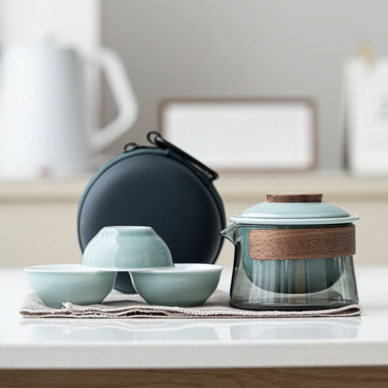 Portable Ceramic Tea Set with Teapot and Three Cups – Lightweight and Durable Tea Cup Set for Home and Travel 8