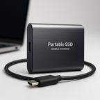 2TB portable SSD with USB-C cable on a light gray background