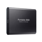 Black portable SSD on a white background