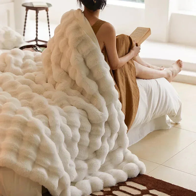 Portable Tuscan Faux Fur Blanket, Anti-Pilling Travel Throw-Blanket-Homely Dreams-White-100x160cm-Homely Dreams