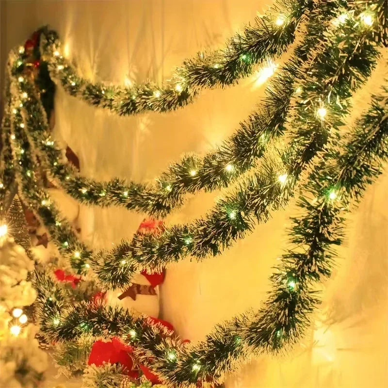 Pre-Lit Christmas Garland - 2m LED Tinsel with Red Bows for Festive Decor 2
