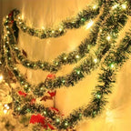 Pre-Lit Christmas Garland - 2m LED Tinsel with Red Bows for Festive Decor 2