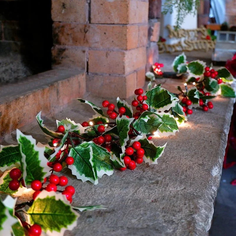 Pre Lit Christmas Garland with Lights - Holly Design for Indoor/Outdoor Use 1