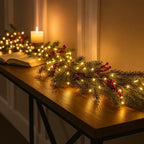 Prelit Christmas Garland with 50 Warm White LEDs & Red Berries - 180cm 1