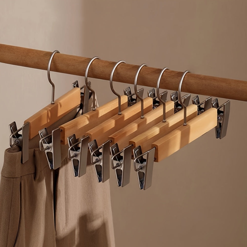 Premium Wooden Trouser Hangers with Clips – 360° Rotating Hook for Pants and Skirts Organization 0