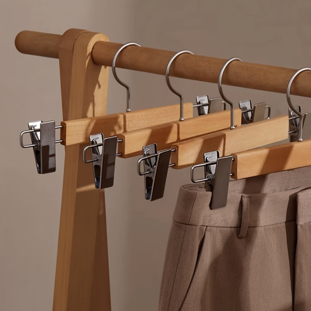 Premium Wooden Trouser Hangers with Clips – 360° Rotating Hook for Pants and Skirts Organization 1