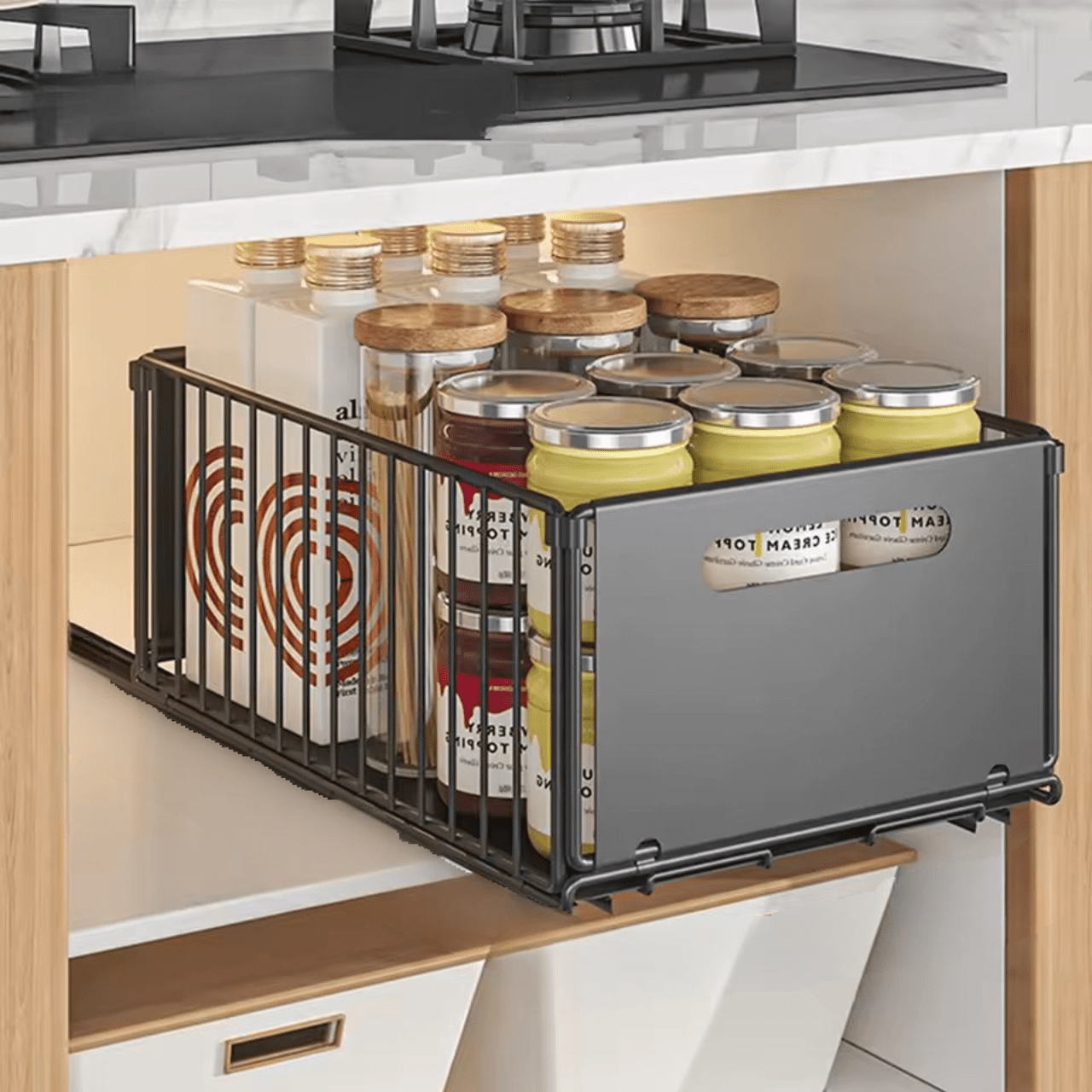 Pull-Out Kitchen Organizer – Durable Metallic Steel Pantry Storage Rack for Easy Access and Efficient Pantry Organization 3