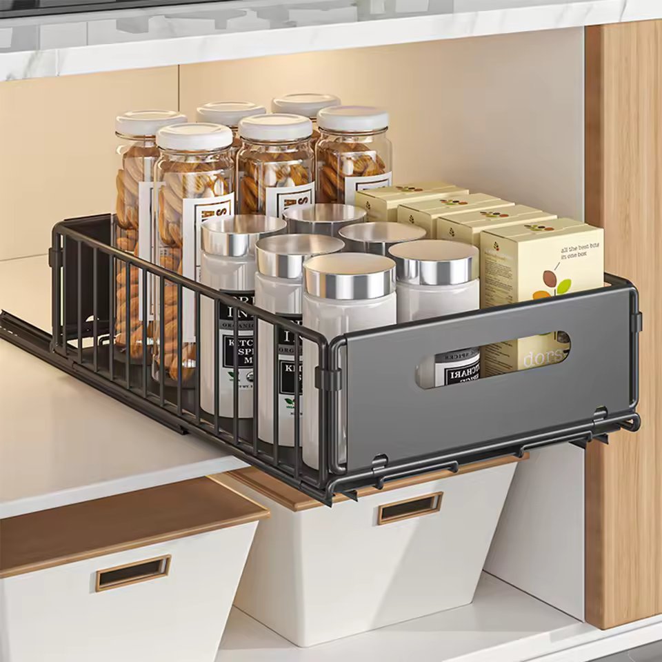 Pull-Out Kitchen Organizer – Durable Metallic Steel Pantry Storage Rack for Easy Access and Efficient Pantry Organization 7