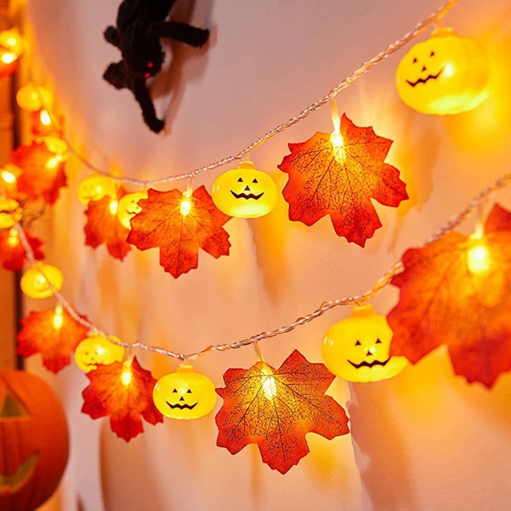 Pumpkin Leaf String Lights - Warm LED Fall Decor for Halloween & Thanksgiving 1
