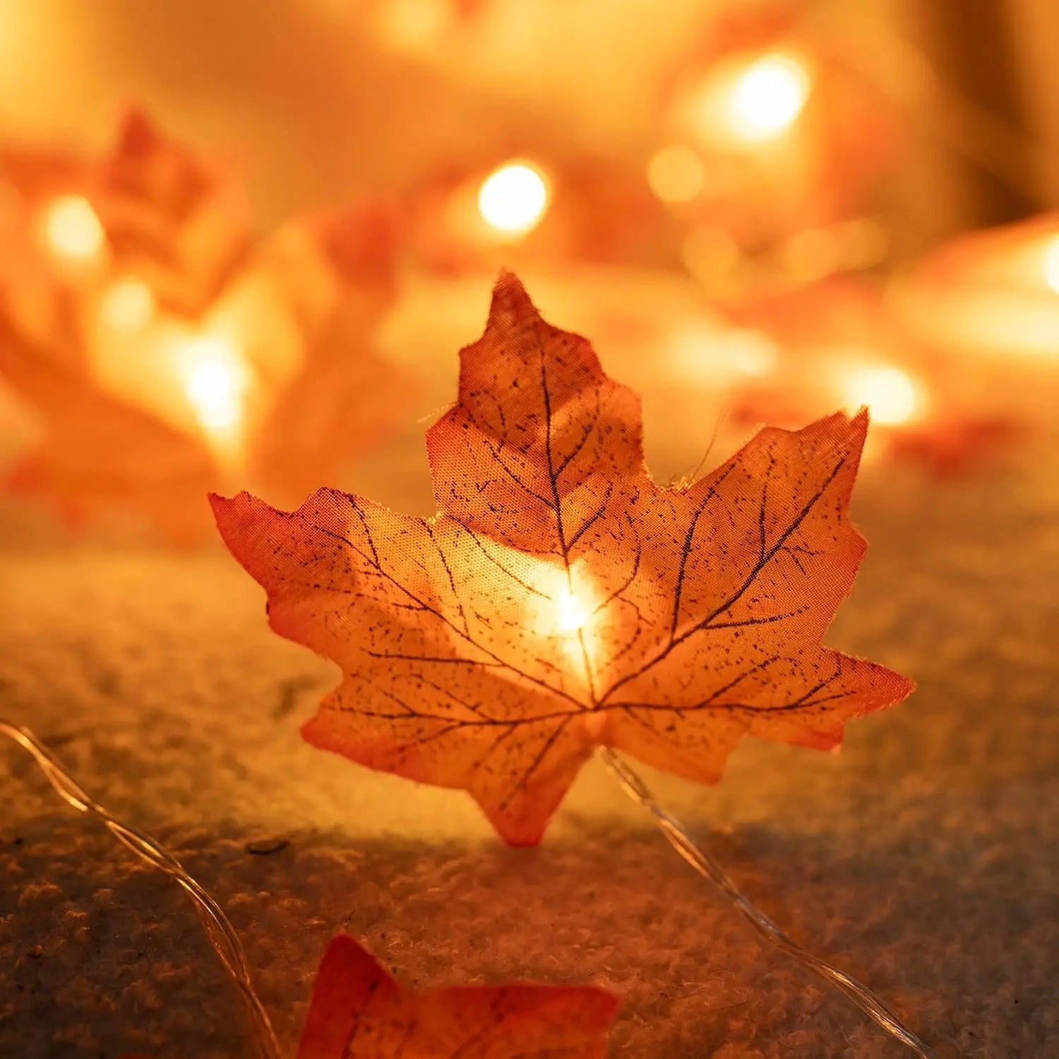 Pumpkin Leaf String Lights - Warm LED Fall Decor for Halloween & Thanksgiving 2
