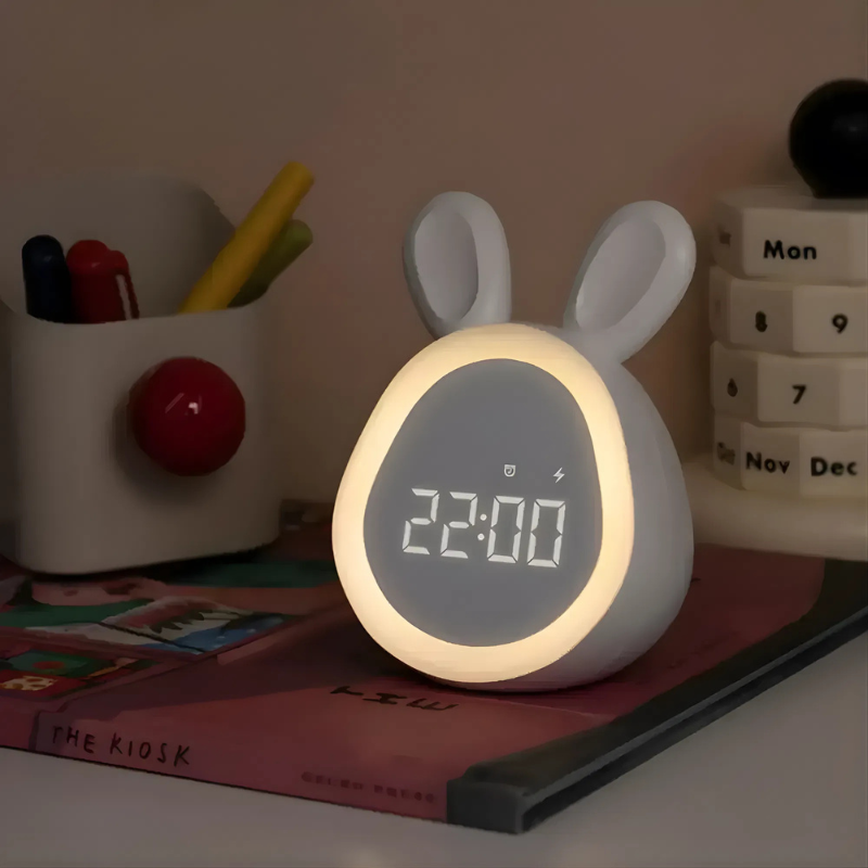 Rabbit Digital Alarm Clock with Night Light – LED Display for Kids' Rooms, Voice Activated and Rechargeable, Cute Design 4
