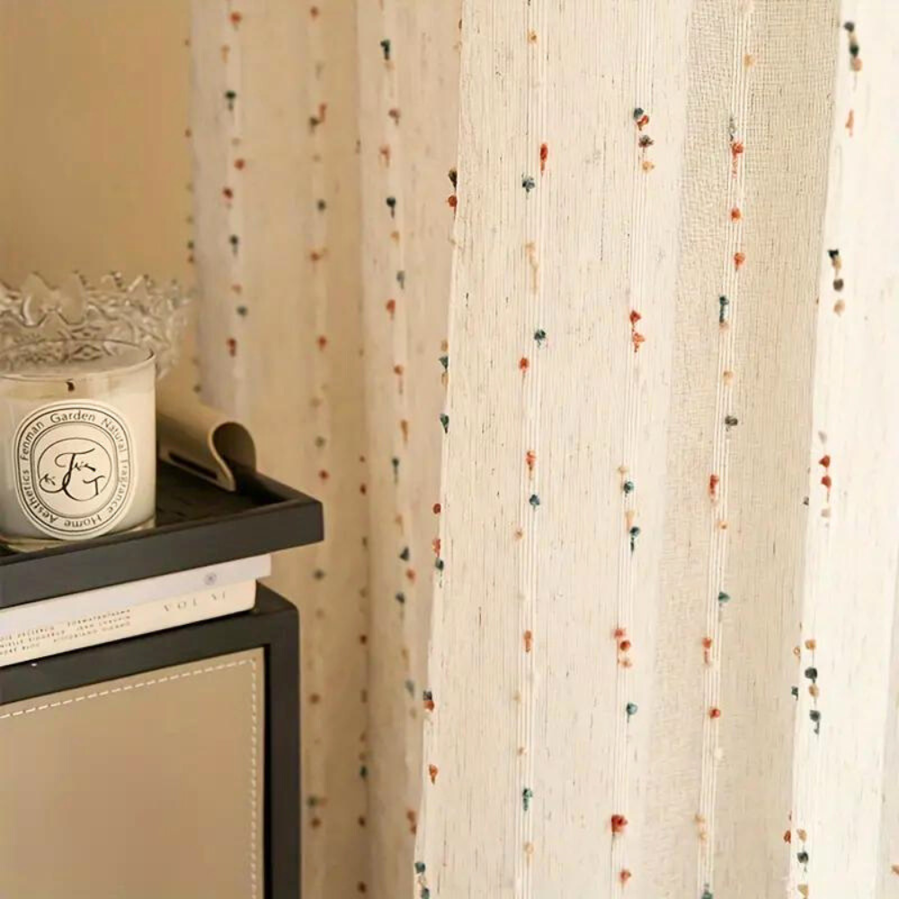 Rainbow Tulle Curtain - Semi-Sheer, Embroidered Design for Bright Spaces 3