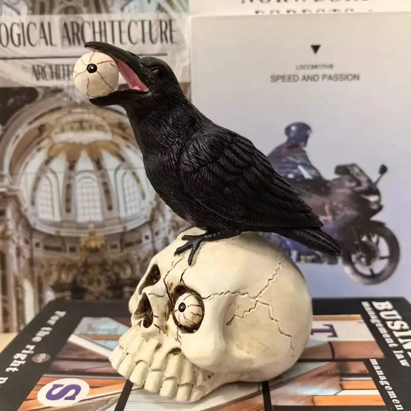 Raven Skull Decor - Handcrafted Gothic Decorative Skulls for Unique Display 2