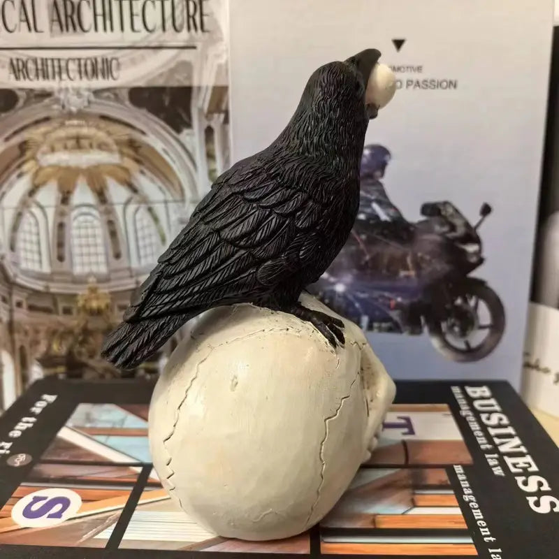 Raven Skull Decor - Handcrafted Gothic Decorative Skulls for Unique Display 3