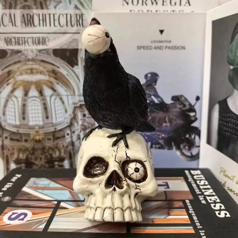 Raven Skull Decor - Handcrafted Gothic Decorative Skulls for Unique Display 4