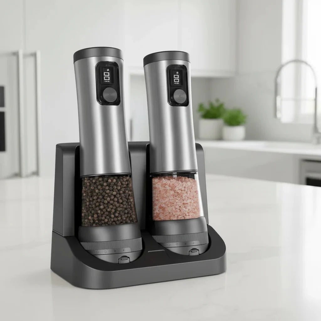 Rechargeable Electric Salt and Pepper Grinder Set with Adjustable Grind – Ergonomic Design for Fine to Coarse Seasoning 0