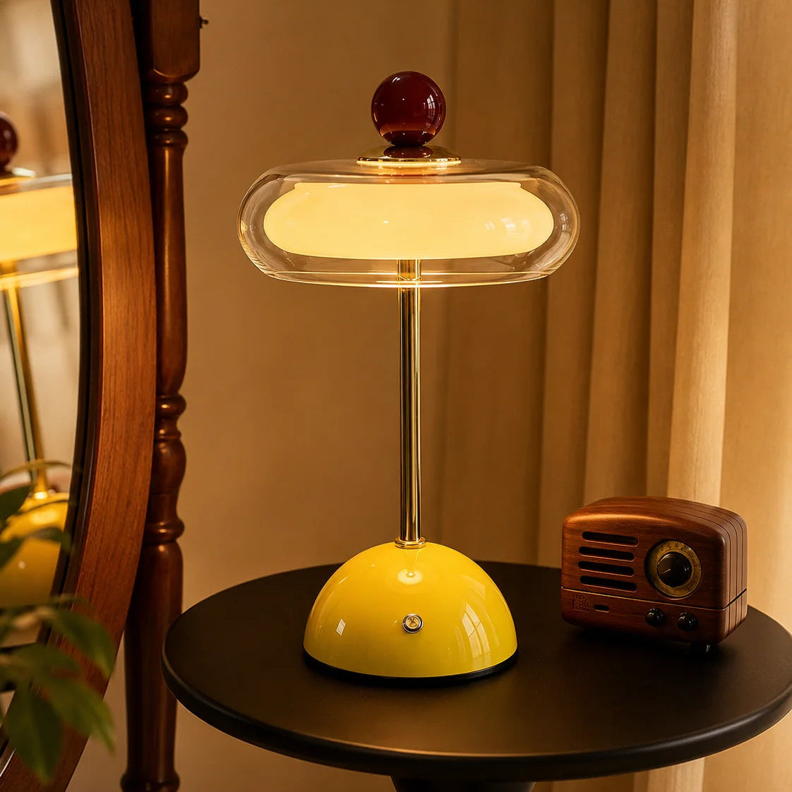Rechargeable Glass Table Lamp – Dimmable Cordless Bedside Lamp with 3 Color Temperatures and USB-C Charging – Retro Mid-Century Design 10