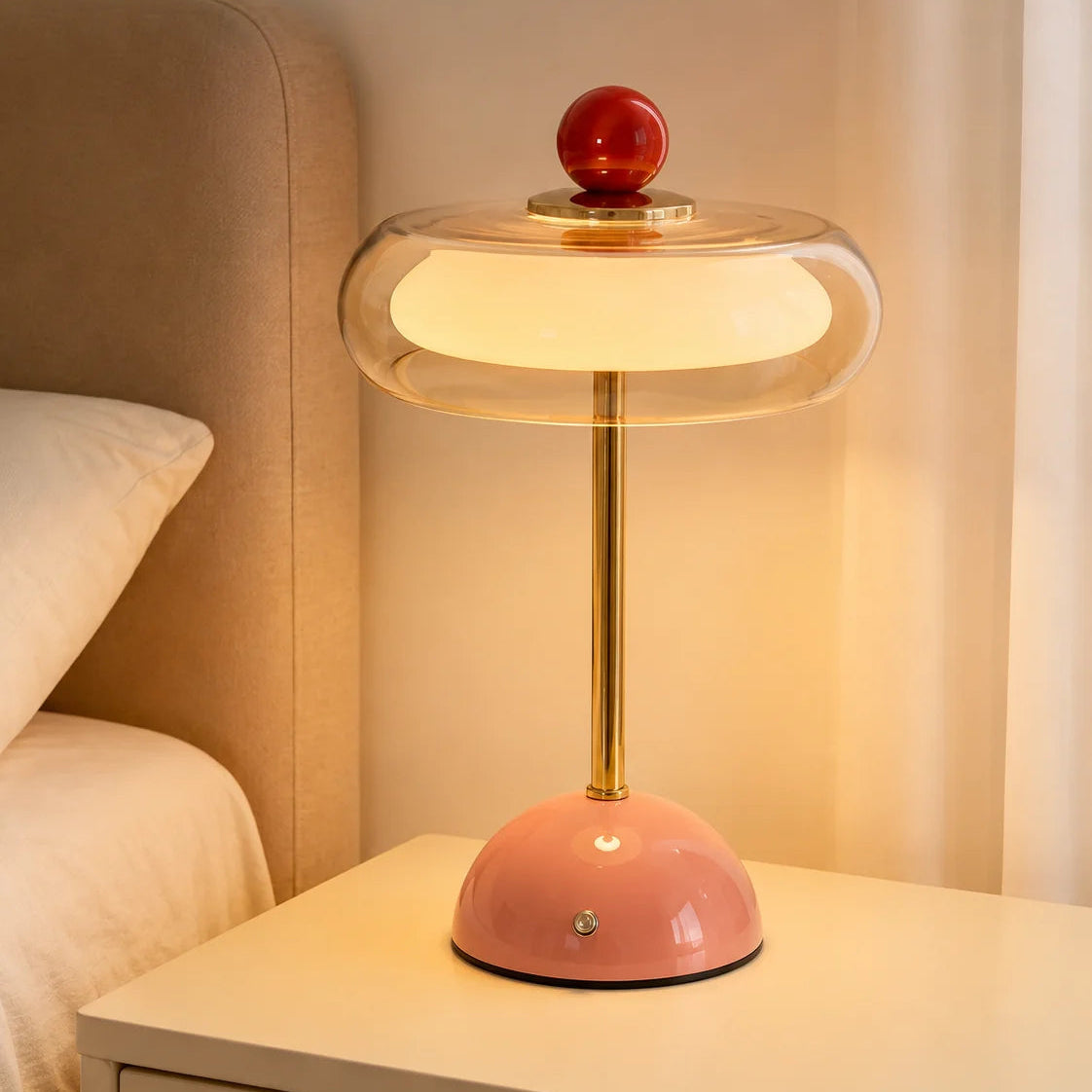 Rechargeable Glass Table Lamp – Dimmable Cordless Bedside Lamp with 3 Color Temperatures and USB-C Charging – Retro Mid-Century Design 11