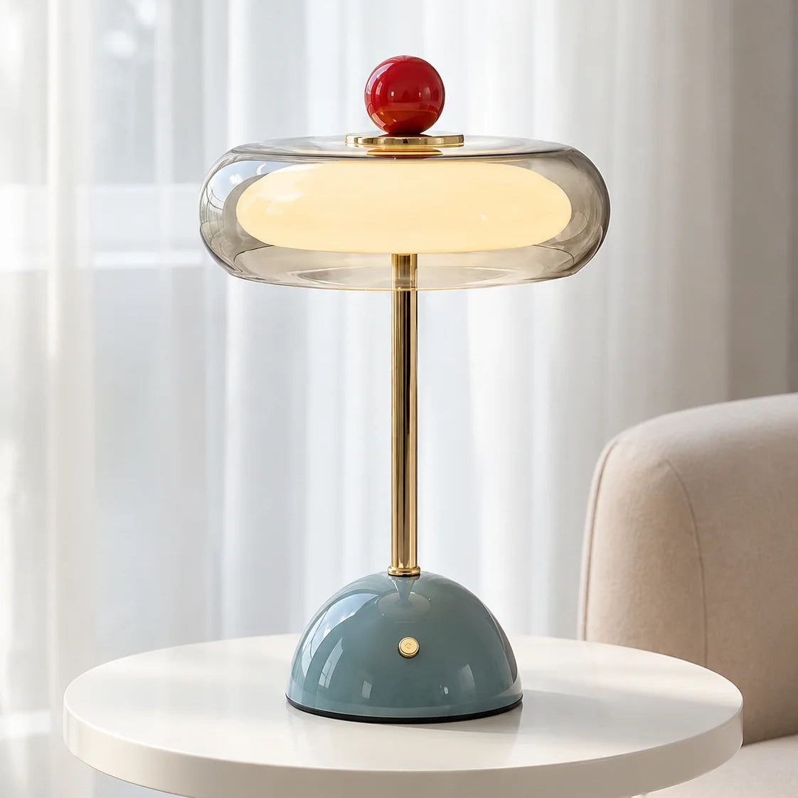 Rechargeable Glass Table Lamp – Dimmable Cordless Bedside Lamp with 3 Color Temperatures and USB-C Charging – Retro Mid-Century Design 12