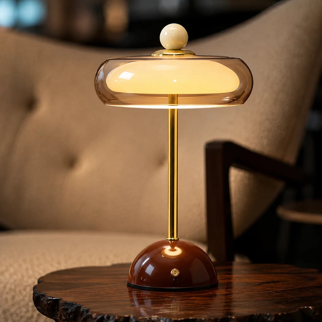 Rechargeable Glass Table Lamp – Dimmable Cordless Bedside Lamp with 3 Color Temperatures and USB-C Charging – Retro Mid-Century Design 13