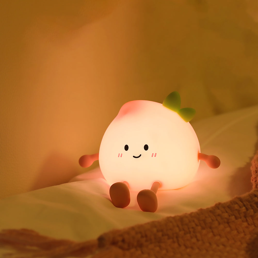 Rechargeable Silicone Peach Night Light with 7-Color Tap Control for Kids' Rooms – Soft, Safe & Durable Night Lamp 0