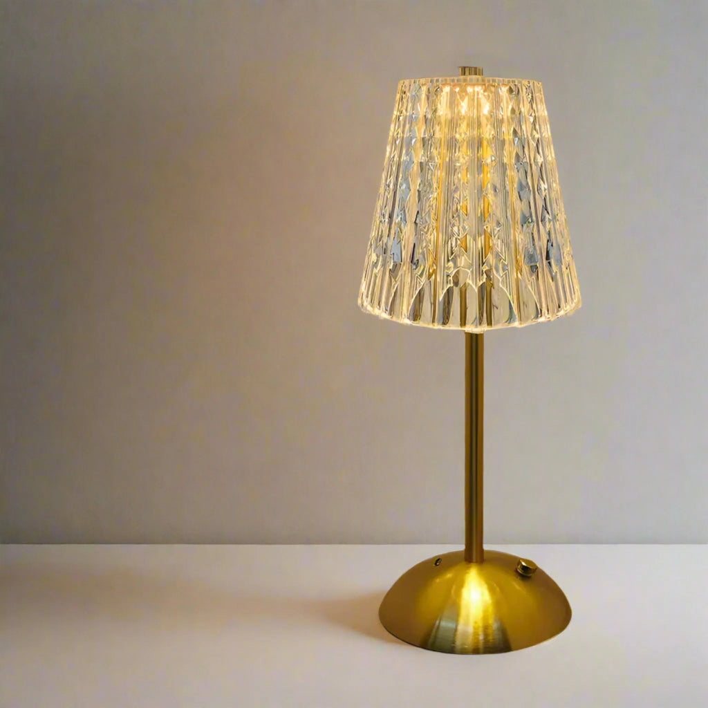 Rechargeable Table Lamp - Cordless Touch Dimming with Crystal Shade 0
