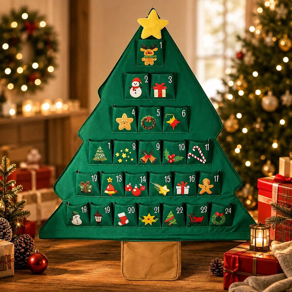 Refillable Christmas Tree Advent Calendar with 24 Pockets for Custom Holiday Countdown – Durable Fabric Decoration 5