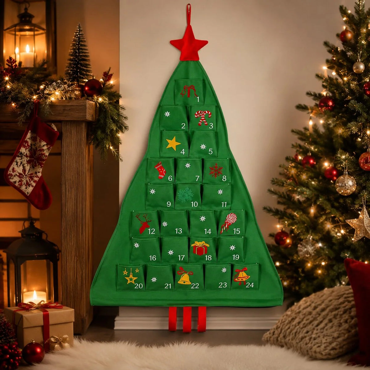 Refillable Christmas Tree Advent Calendar with 24 Pockets for Custom Holiday Countdown – Durable Fabric Decoration 7