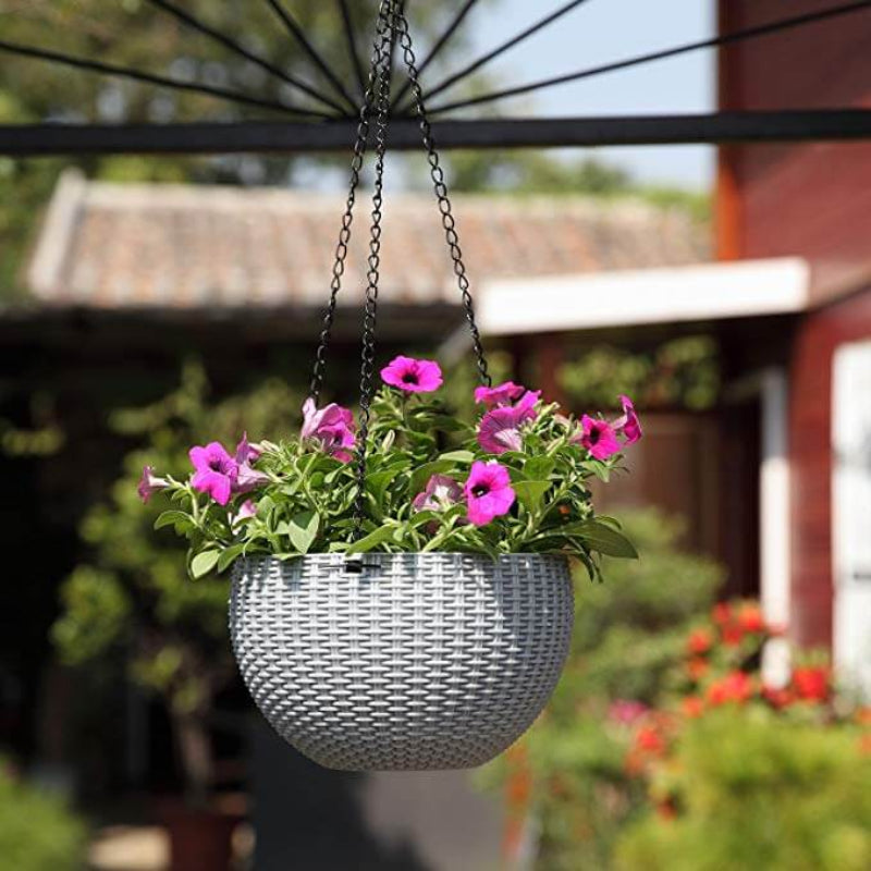 Resin Rattan Round Hanging Planter - Durable Indoor/Outdoor Plant Holder 4