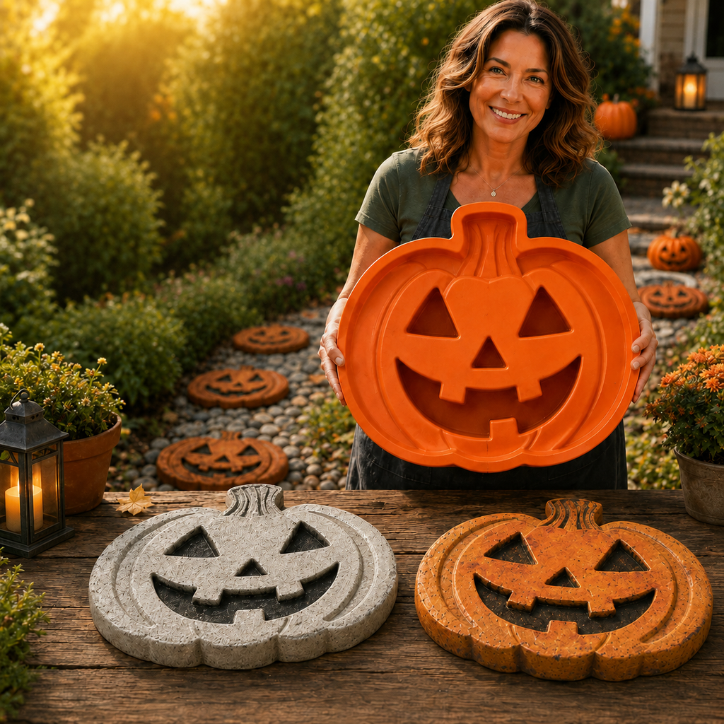 Reusable Pumpkin Mold - Create Detailed Halloween Stepping Stones 0