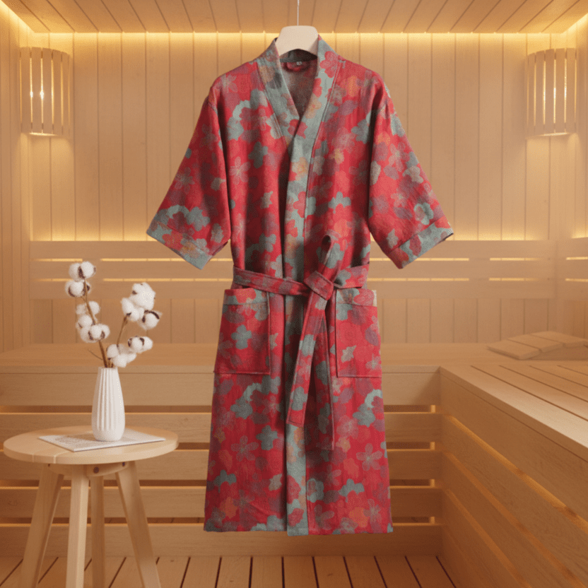 Reversible Organic Cotton Kimono Bathrobe - Soft & Lightweight Comfort 0