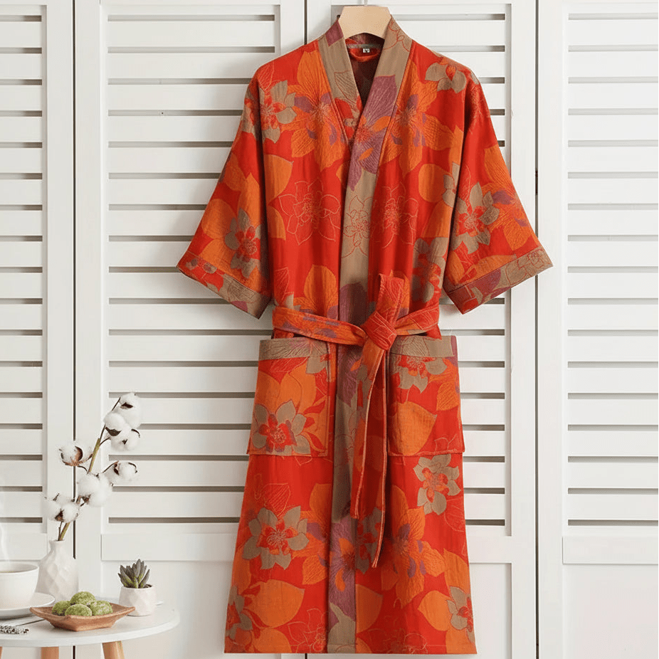 Reversible Organic Cotton Kimono Bathrobe - Soft & Lightweight Comfort 11