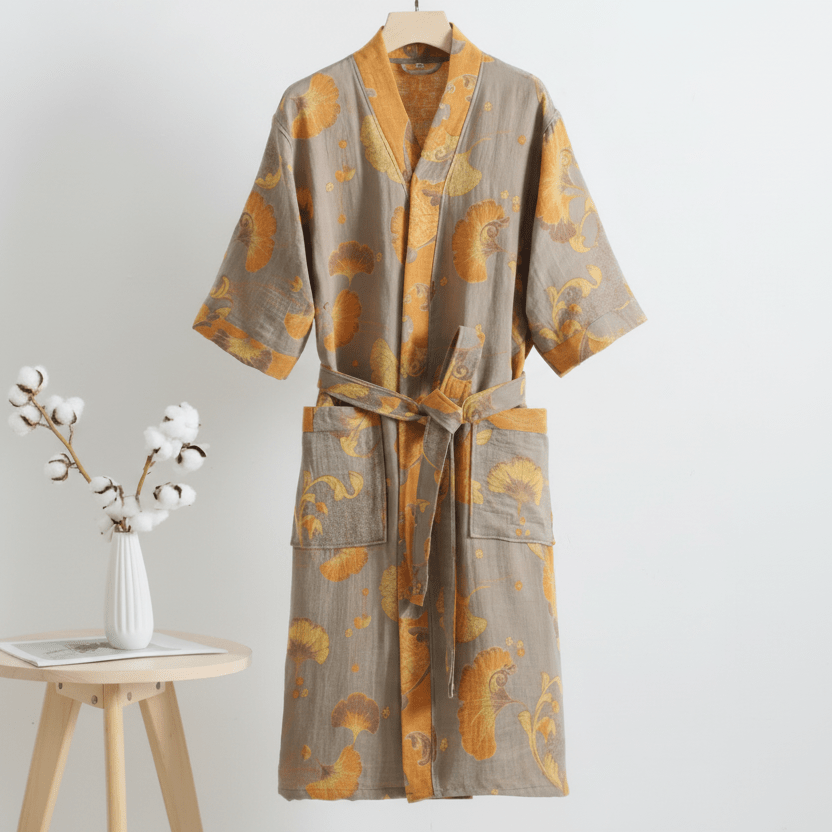Reversible Organic Cotton Kimono Bathrobe - Soft & Lightweight Comfort 3
