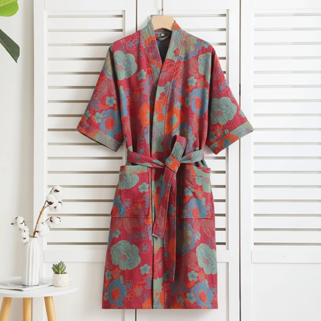 Reversible Organic Cotton Kimono Bathrobe - Soft & Lightweight Comfort 6