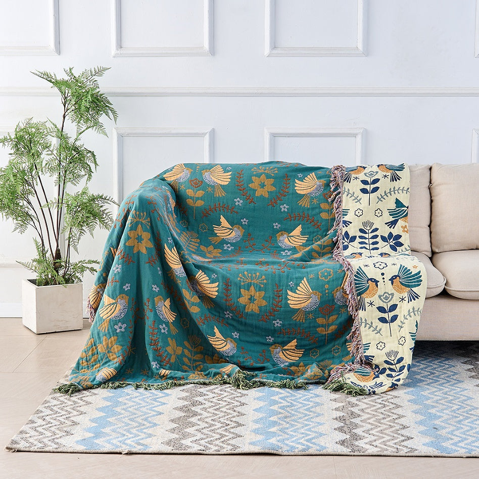 Reversible Throw Blanket - Soft 100% Cotton Nordic Design with Fringed Edges 1