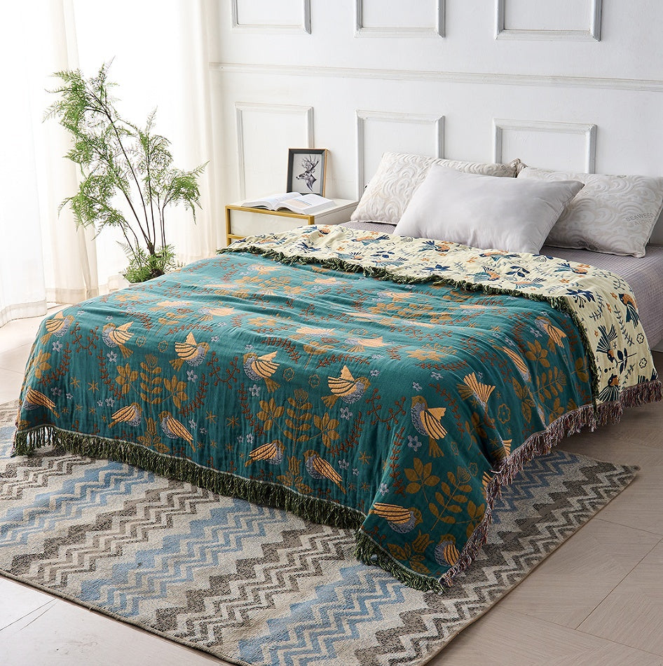 Reversible Throw Blanket - Soft 100% Cotton Nordic Design with Fringed Edges 2