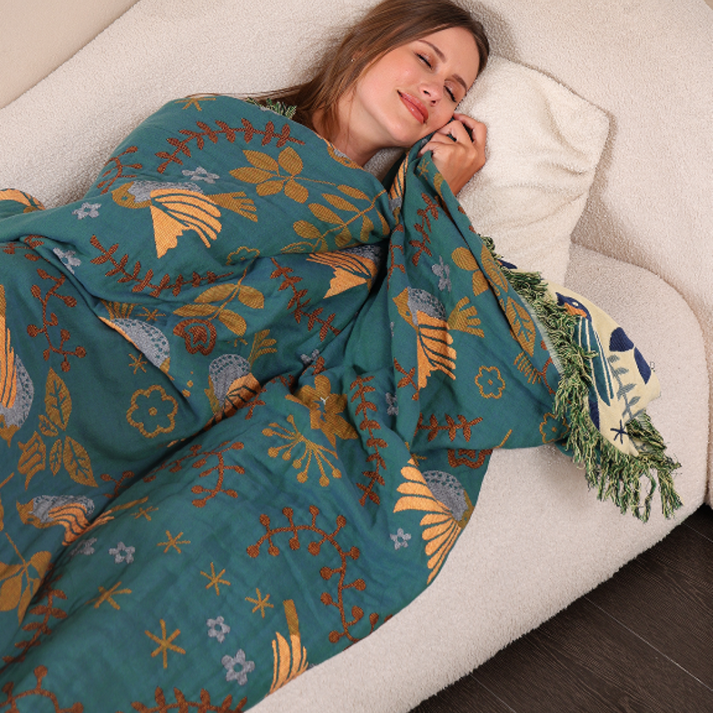 Reversible Throw Blanket - Soft 100% Cotton Nordic Design with Fringed Edges 4