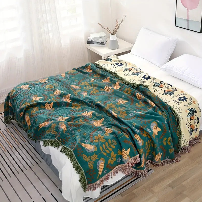 Reversible Throw Blanket - Soft 100% Cotton Nordic Design with Fringed Edges 5