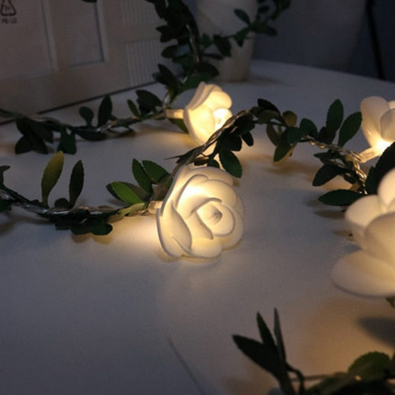 Rose Flower LED String Lights - Battery Operated, Warm White Glow, 5-20ft 0