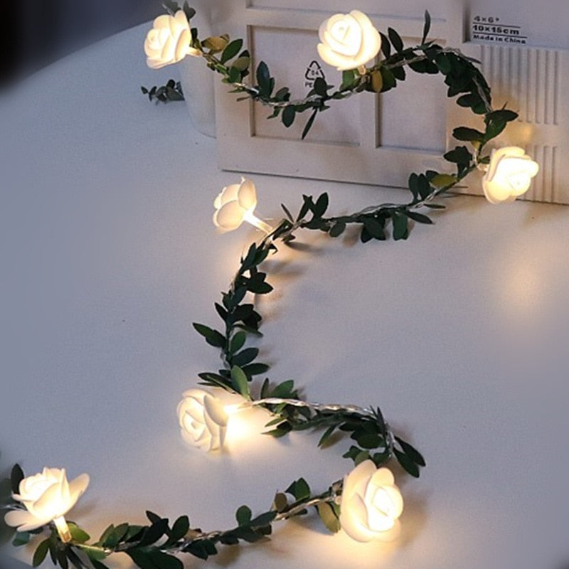 Rose Flower LED String Lights - Battery Operated, Warm White Glow, 5-20ft 1