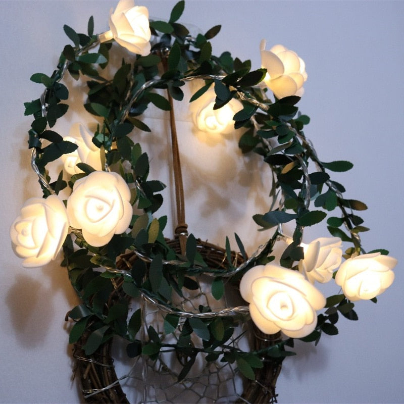 Rose Flower LED String Lights - Battery Operated, Warm White Glow, 5-20ft 2