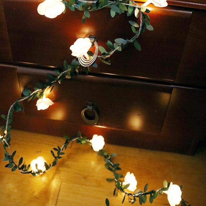 Rose Flower LED String Lights - Battery Operated, Warm White Glow, 5-20ft 5
