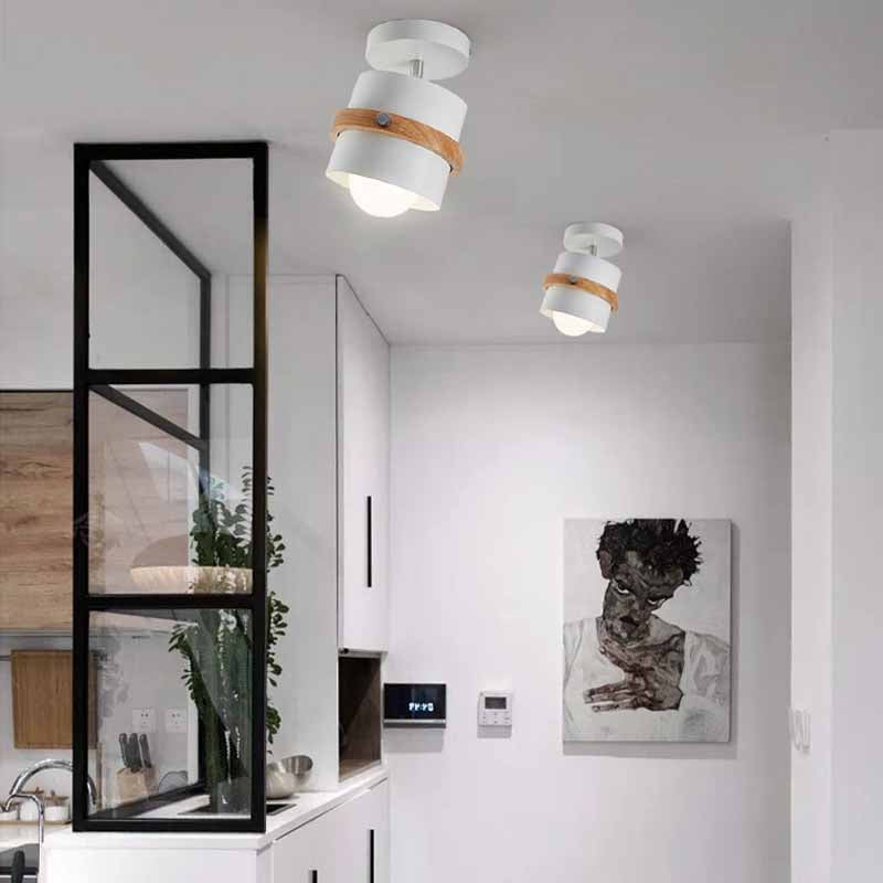 Rotating Flush Mount Ceiling Light - Modern Wood & Metal Design 7