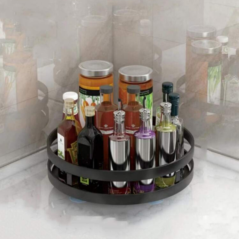 Bottle organizer with various bottles on a white surface