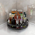 Bottle organizer with various bottles on a white surface