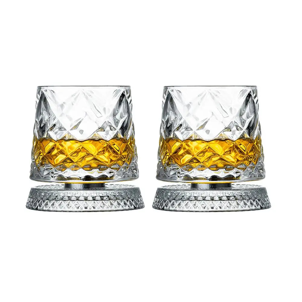 Rotating Whiskey Glasses Set - 360° Spin & Crystal Clarity for Bourbon 0